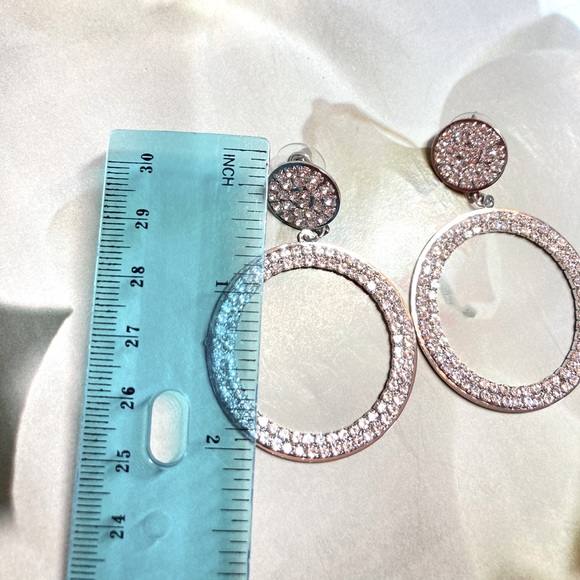 Silver Tone Rhinestone Circle Earrings - Picture 5 of 6